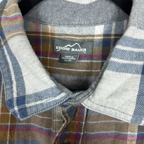 Eddie Bauer Men’s Flannel Long Sleeve XL gray blue brown - Picture 2 of 6